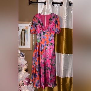 ASOS Pink and Orange Floral Midi Dress